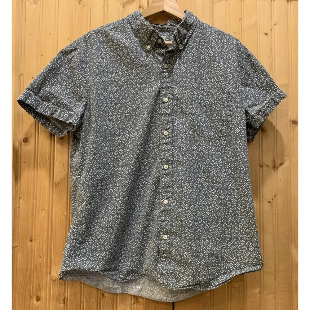 J Crew Shirt Mens XL Blue Slim Secret Wash Organic Cotton Floral Button Down